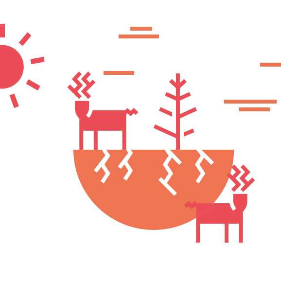 Illustration représentant une terre brûlée par le soleil sur laquelle vivent deux cerfs.